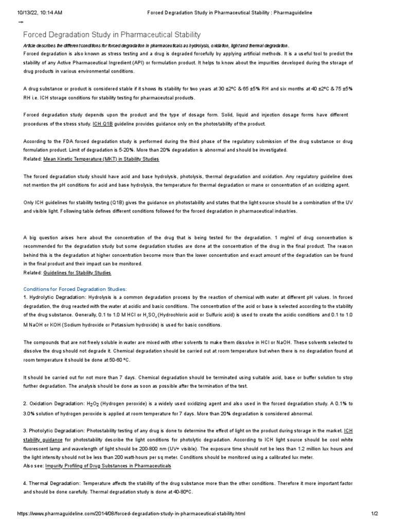 Forced Degradation Study in Pharmaceutical Stability - Pharmaguideline ...