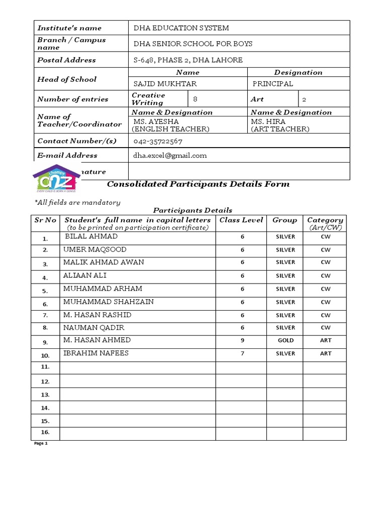 Onsolidated participant details form pdf