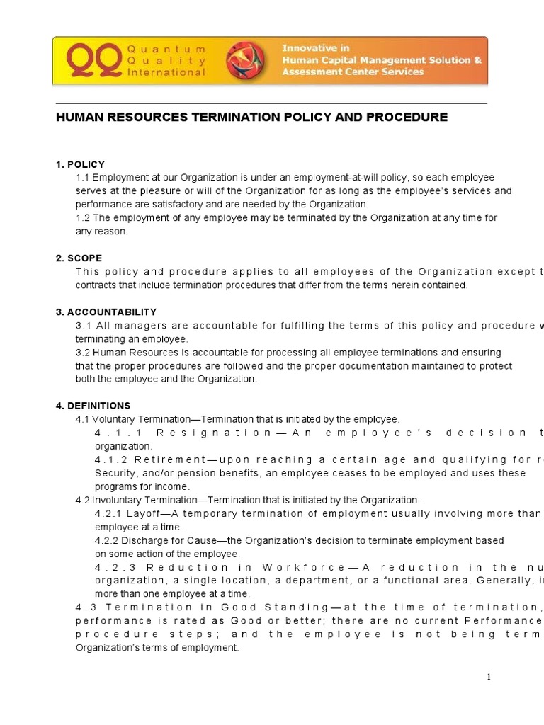 HR Termination Policy and Procedure PDF Employment Human Resource