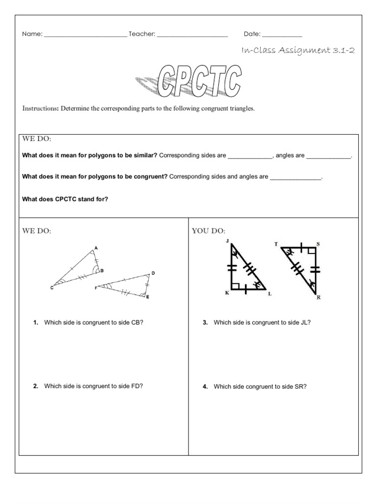3.1-2: Congruency, Similarity, and CPCTC (Worksheet) | PDF
