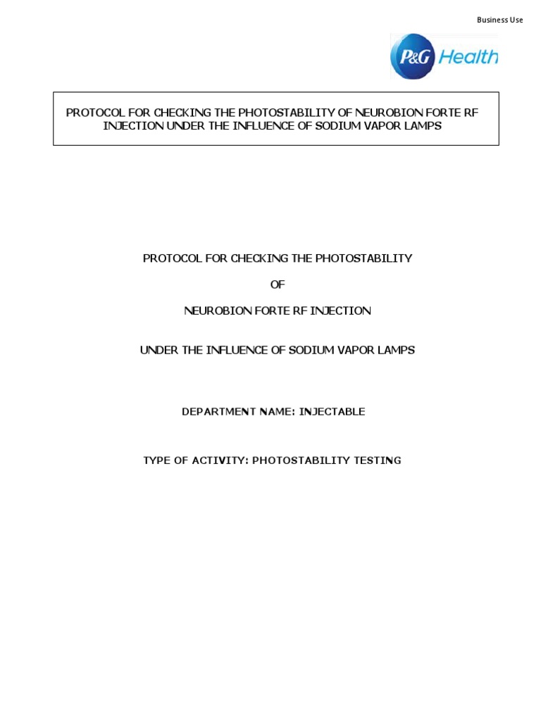 Neurobion Injection Photostability Protocol | PDF | Sterilization ...