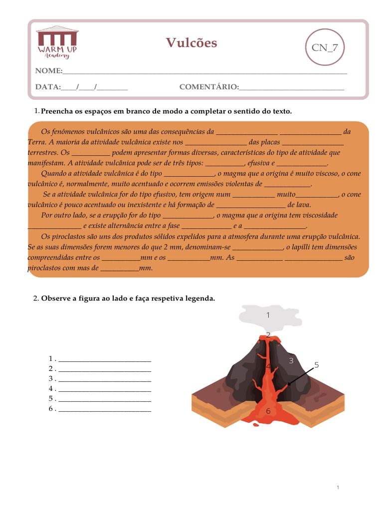 Atividades sobre Vulcões para Estudantes | PDF | Vulcão | Tipos de ...