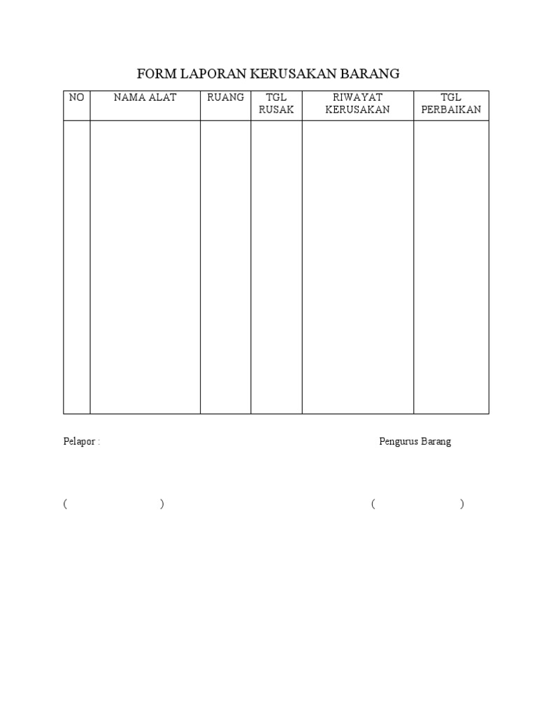 Form Laporan Kerusakan Barang | PDF