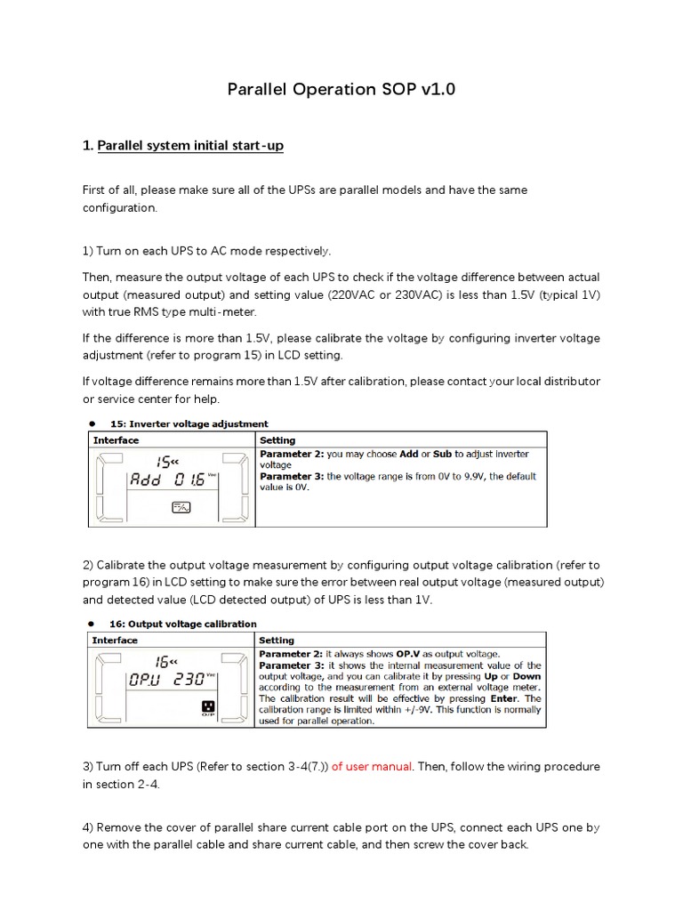 Parallel UPS Operation SOP Guide | PDF | Power (Physics) | Electrical ...