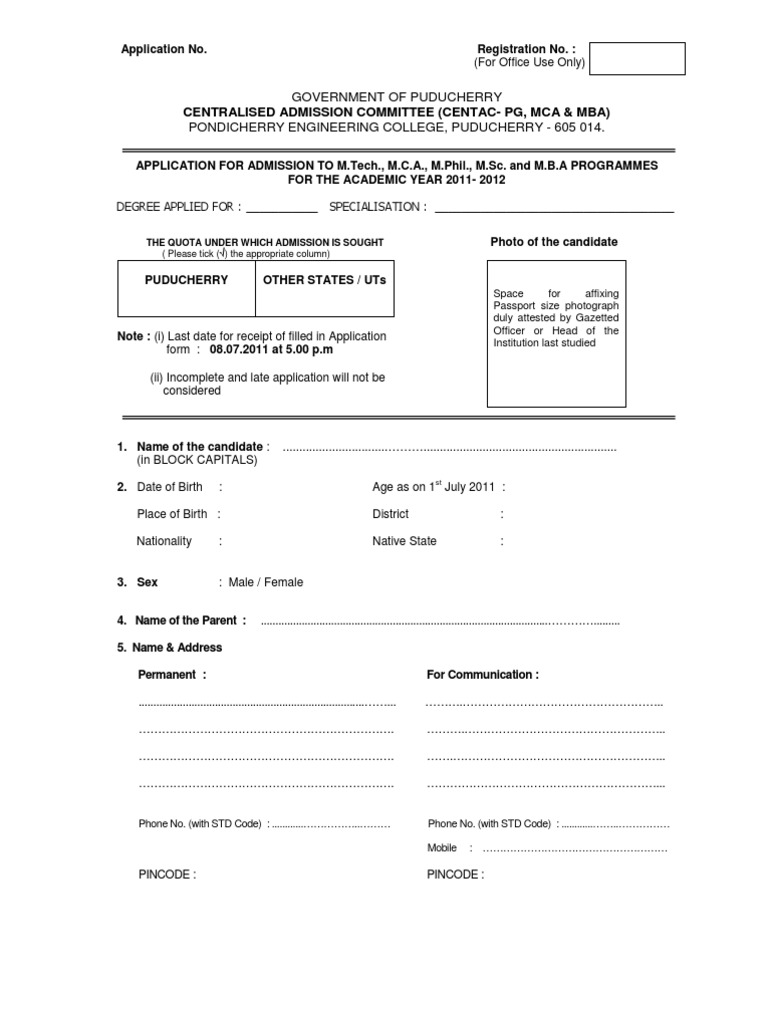 Centralised Admission Committee (Centac-Pg, Mca & Mba) | PDF | Master ...