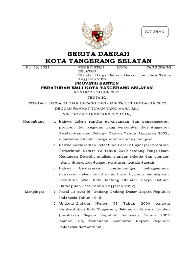 Perwal 35 TH 2021 - SHSBJ Ta 2022 | PDF | Teknologi & Rekayasa