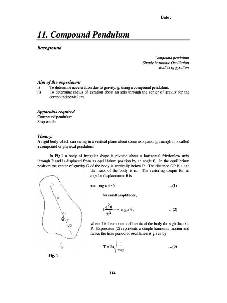 Qdoc Tips 11 Compound Pendulum PDF Rotation Around A Fixed Axis