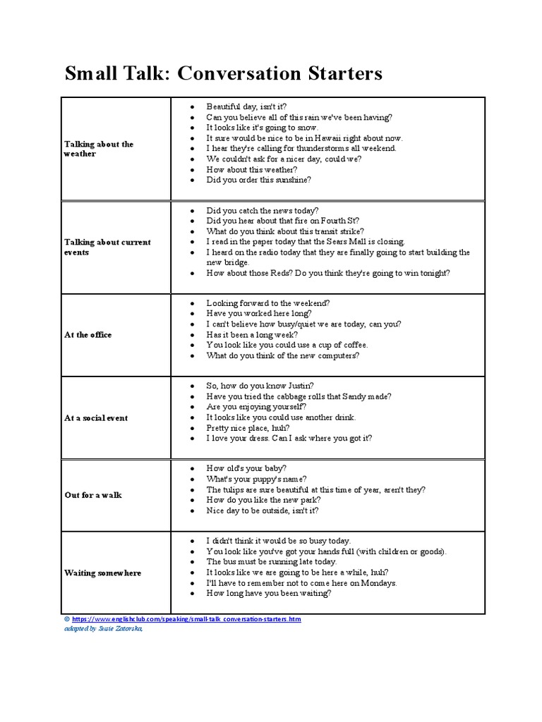 Small Talk Conversation Starters PDF