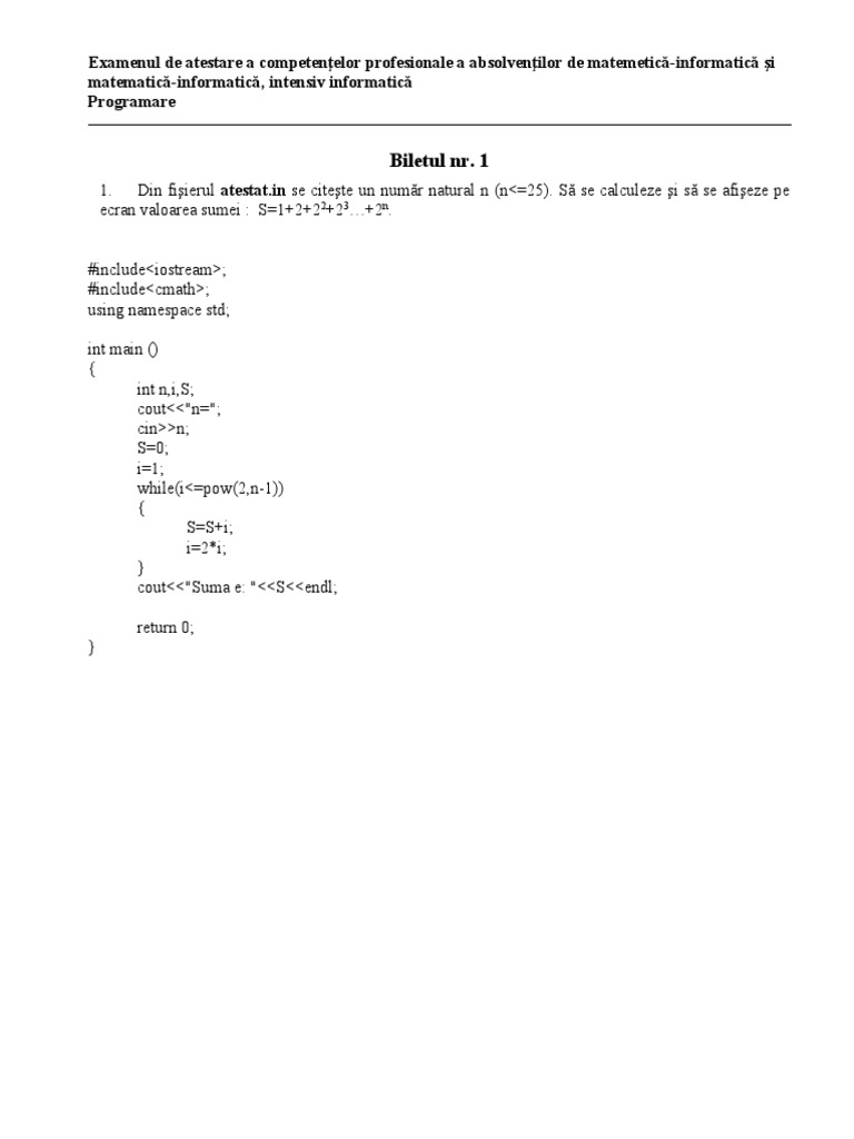 Atestat Programare C++ | PDF
