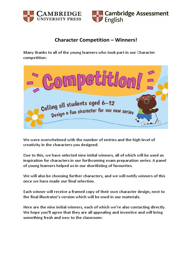 Character Competition Winners | PDF