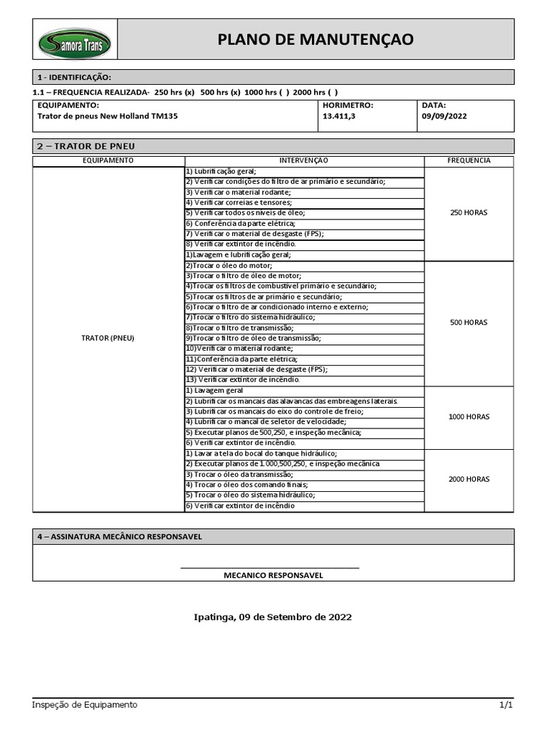 Plano de Manutenção Trator New Holland | PDF | Pneu | Trator