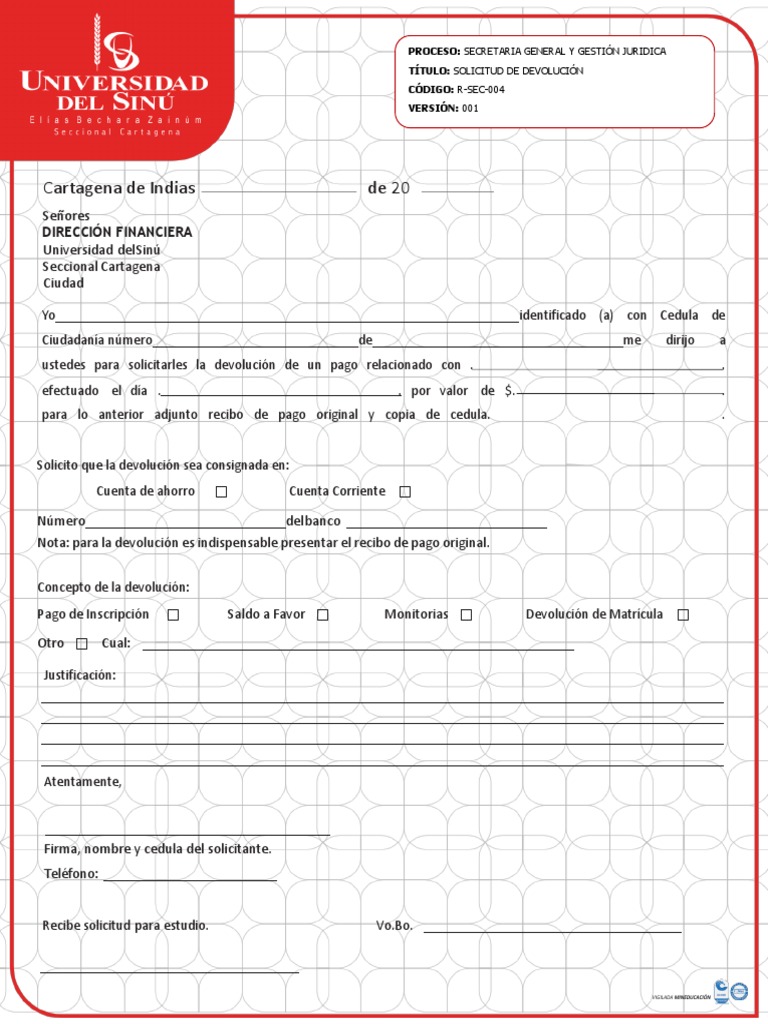 Formato de solicitud devoluci n pdf