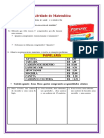 Atividade de Matemática: Papelaria