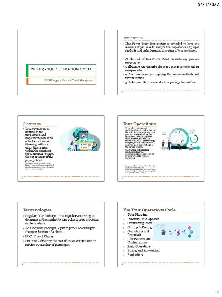 Week 9 - TOUR OPERATIONS CYCLE | PDF | Pricing | Customer Satisfaction