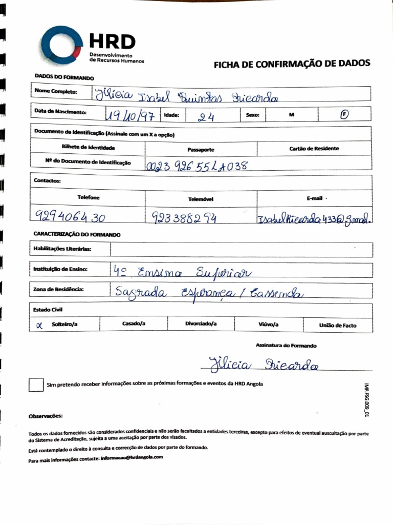 Ficha Inscricao CIF | PDF | Governo e personalidade | Instituições sociais