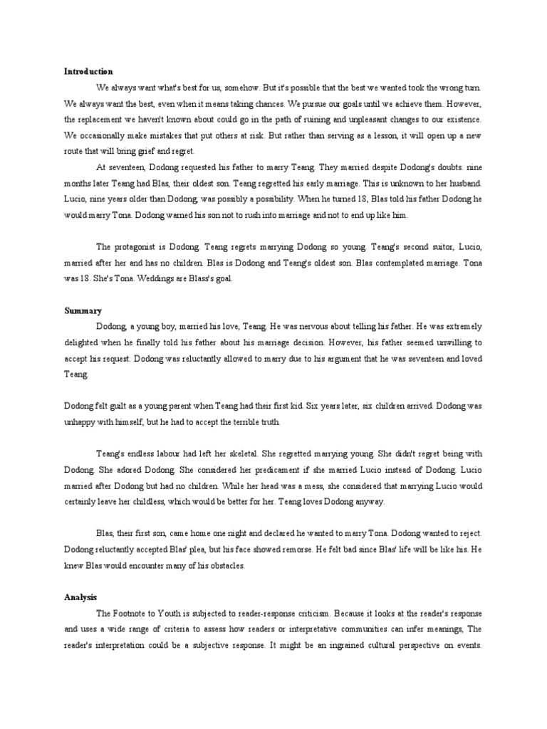 Footnote To Youth Critique Paper | PDF