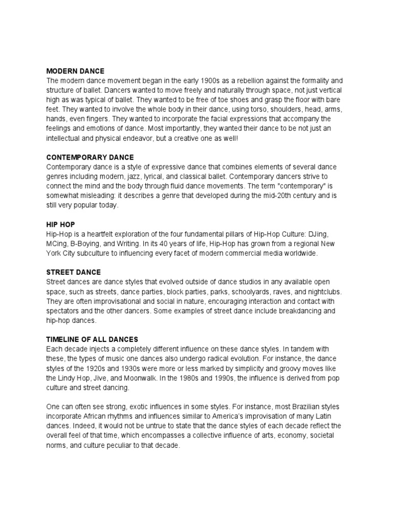 The evolution of dance tracing the development and influences of