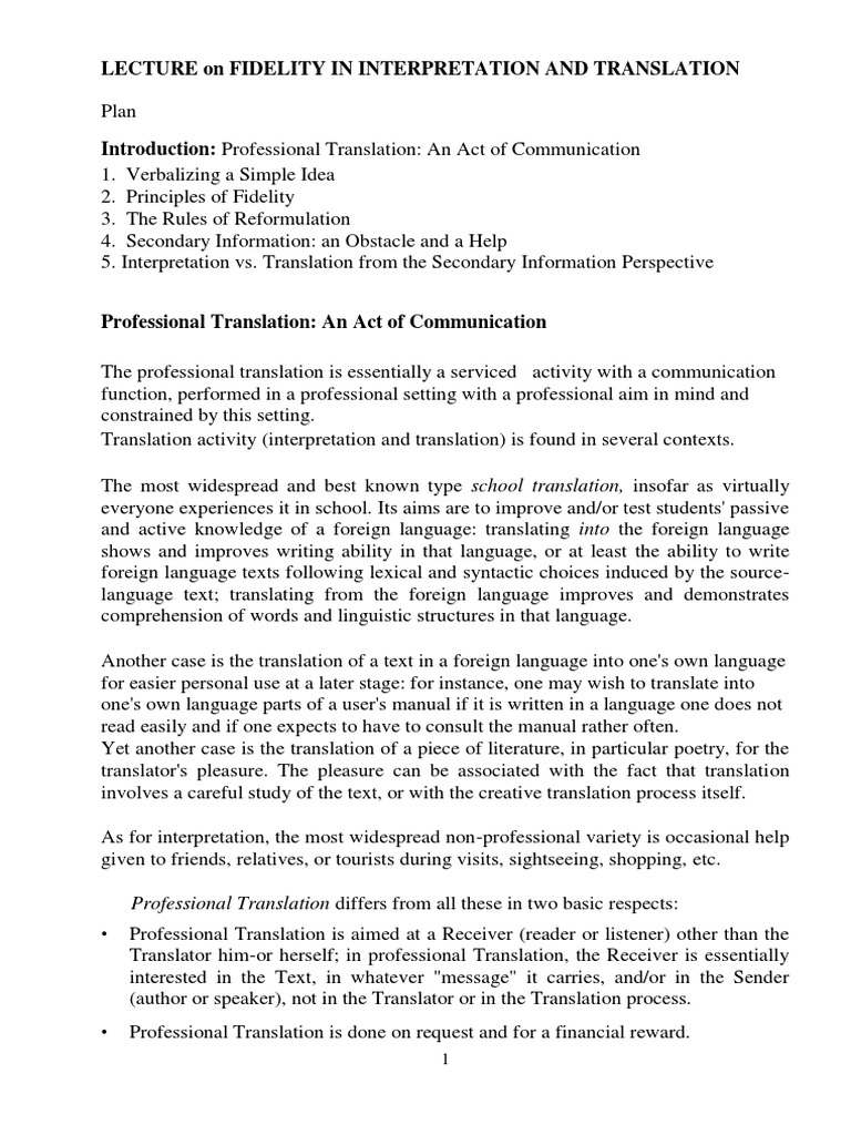 Fidelity in Translation and Interpretation | PDF | Translations ...