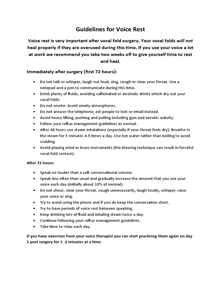 Guidelines For Voice Rest PDF Singing Human Voice