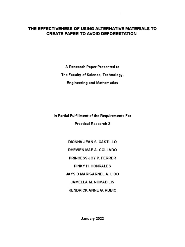 The effectiveness of using alternative materials to create paper to