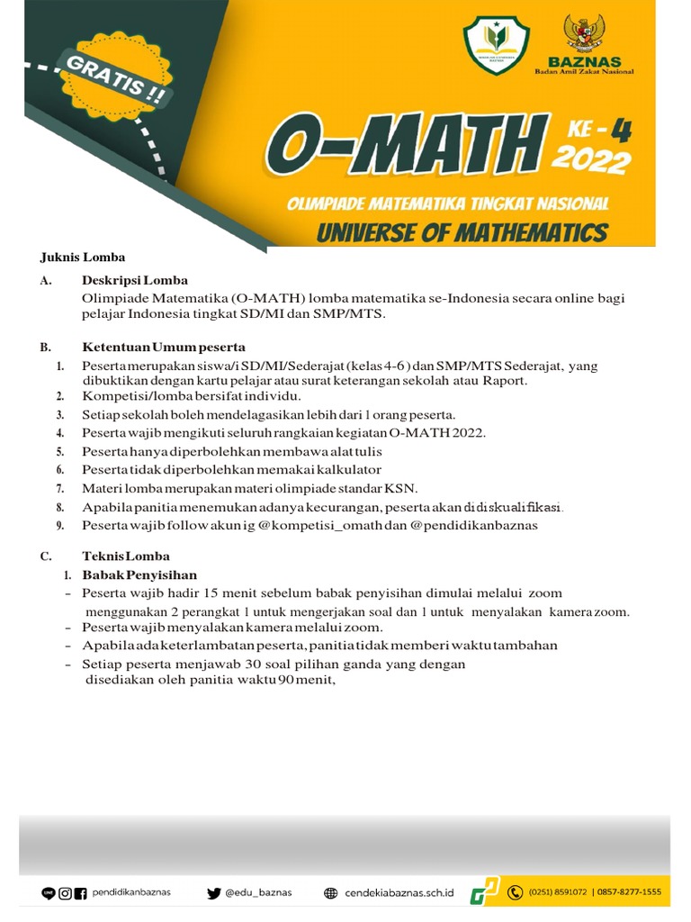 Juknis Olimpiade Matematika - OMATH 2022 | PDF