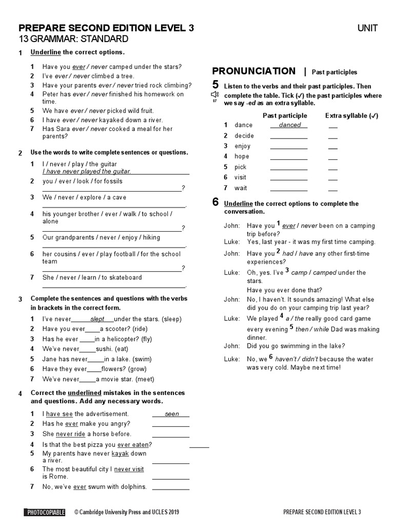 Prepare 3 Grammar Standard Unit 13 Pdf Linguistics Human