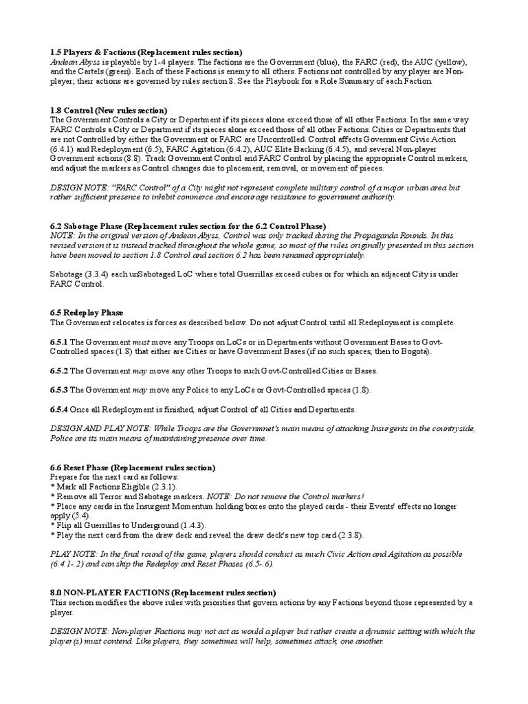 Andean Abyss: Player & Faction Rules | PDF | Insurgency | Guerrilla Warfare