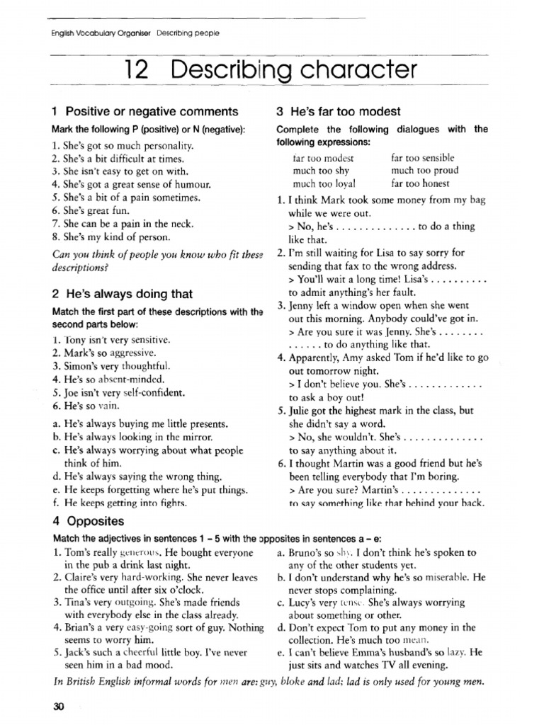 English Vocabulary Organiser Negative And Positive Adjectives Pdf