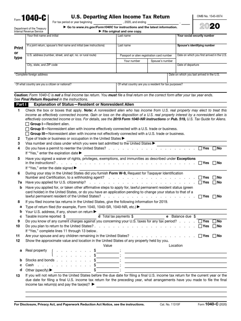 U.S. Departing Alien Tax Return PDF Alternative Minimum Tax