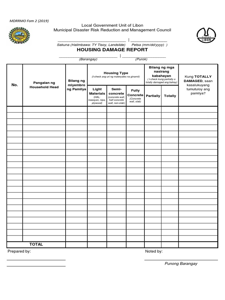 Housing Damage Report Template | PDF