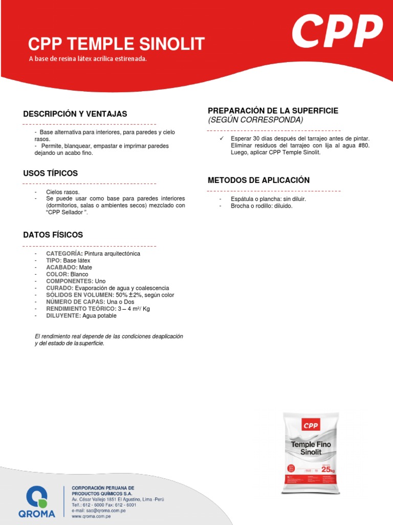 Ficha Tecnica Temple Fino Sinolit PDF Pintar Agua