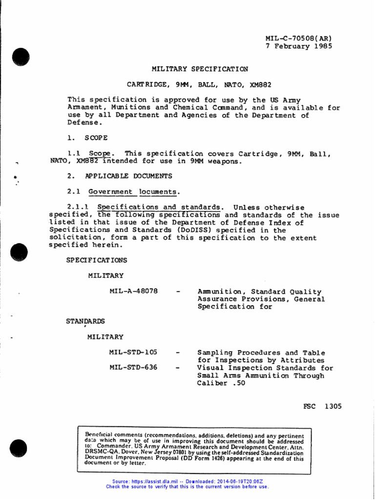 MIl-C-70508 Municion Cal. 9 MM | PDF | Cartridge (Firearms ...