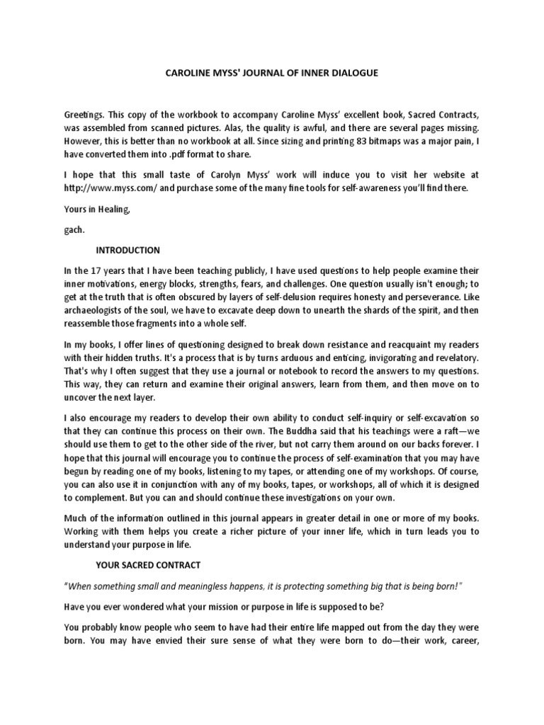 CAROLINE MYSS Journal of Inner Dialogue | PDF | Forgiveness | Shadow ...