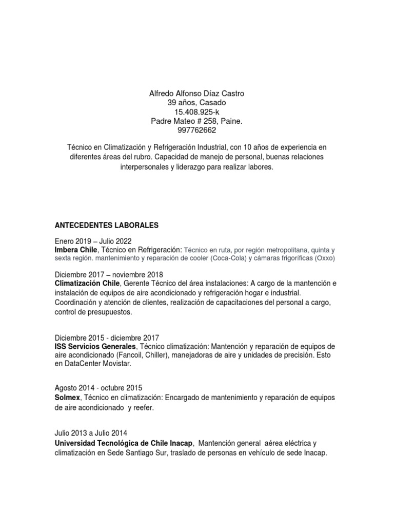 Alfredo Diaz CV PDF Chile