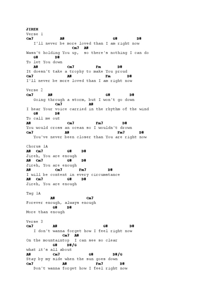 Jireh Chords PDF Song Structure Songs