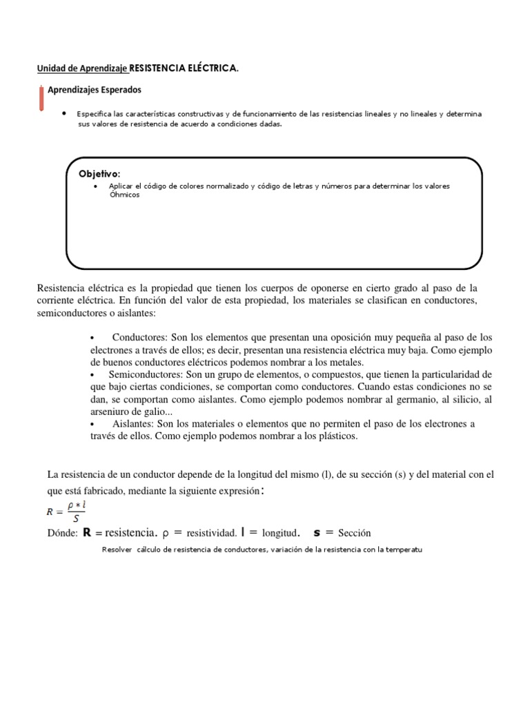 Cálculo y Características de Resistencias | PDF | Resistencia Eléctrica ...