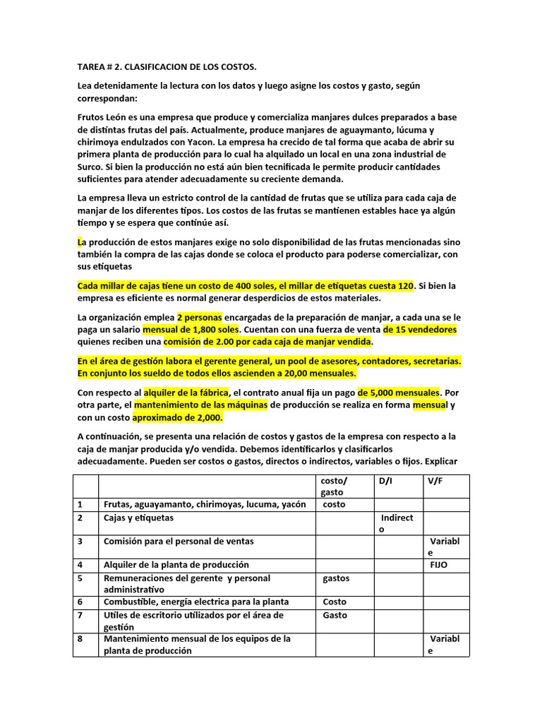 Clasificación de Costos en Frutos León | PDF | Business | Economias