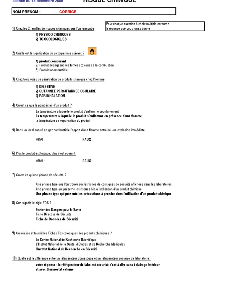 Exercices sur les risques chimiques | PDF | La combustion | Chimie