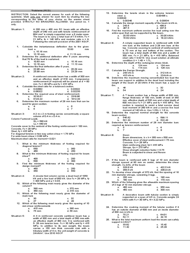 RCD Problems and Solutions Guide | PDF | Beam (Structure) | Mechanics