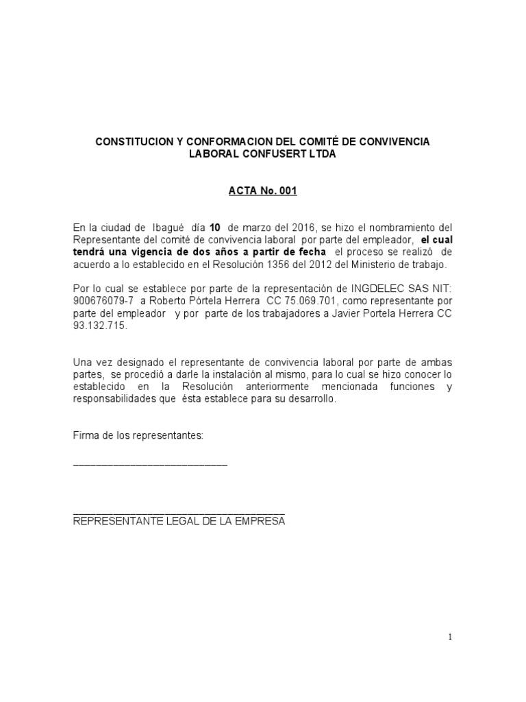 Comité de Convivencia Laboral CONFUSER LTDA | PDF | Gobierno