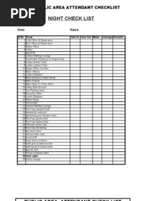 Housekeeping Public Area Checklist Clipart