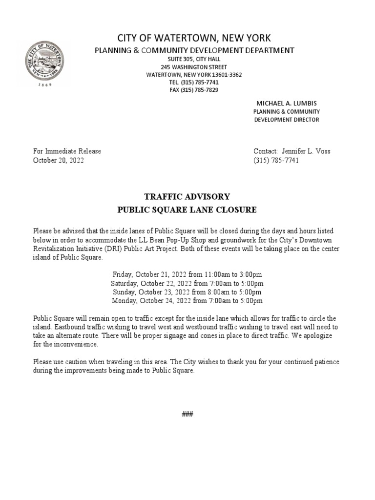 Traffic Alert - Public Square Lane Closure | PDF