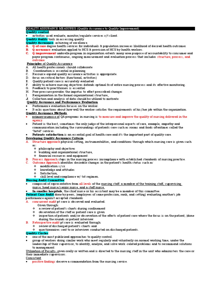 Quality Assurance Measures | PDF | Quality Assurance | Nursing