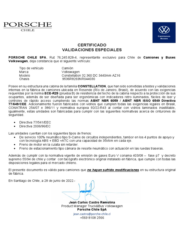 Certificación ECE-R29 Camión Volkswagen | PDF | Camión | Neumático