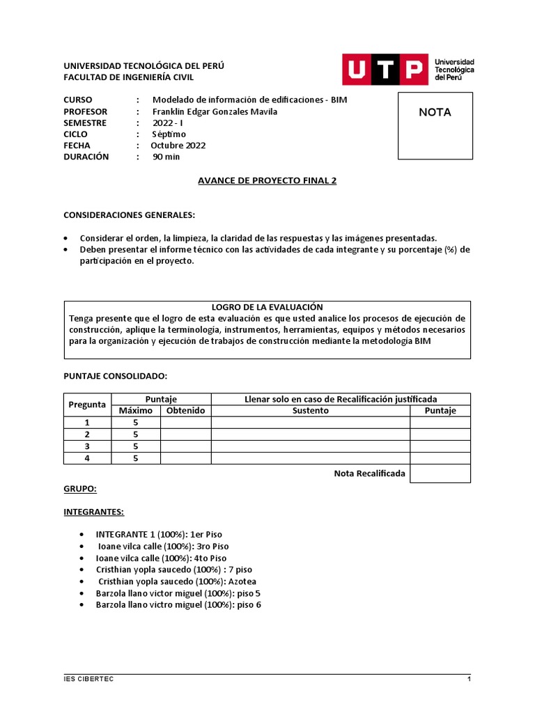 Avance Proyecto Final BIM UTP 2022 | PDF | Autodesk Revit