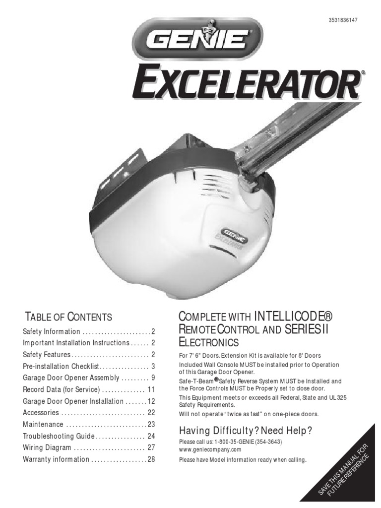 GENIE Excelerator Manual PDF Door Screw