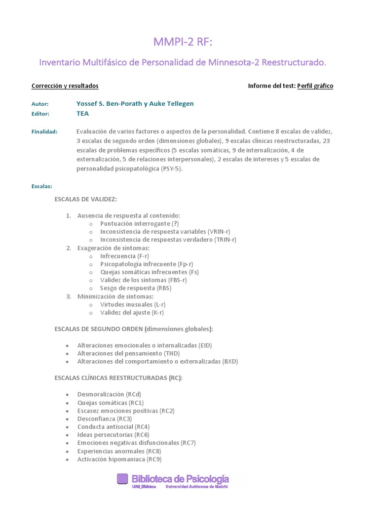 Evaluación con MMPI-2 RF en Psicología | PDF | Las emociones ...