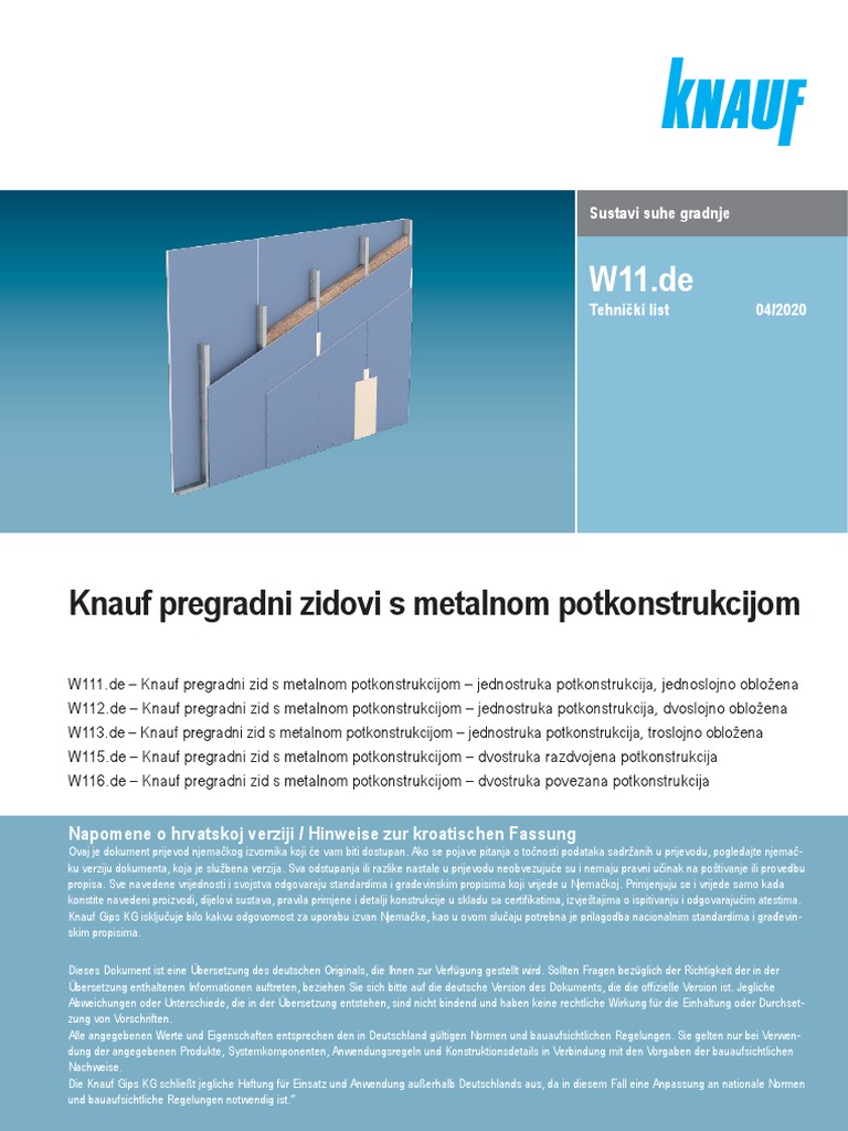 w11 Knauf Pregradni Zidovi S Metalnom Potkonstrukcijom | PDF