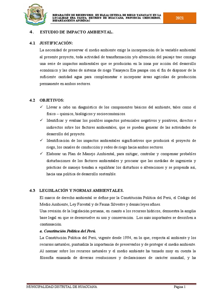 Estudio de Impacto Ambiental | PDF | Reservorio | Riego