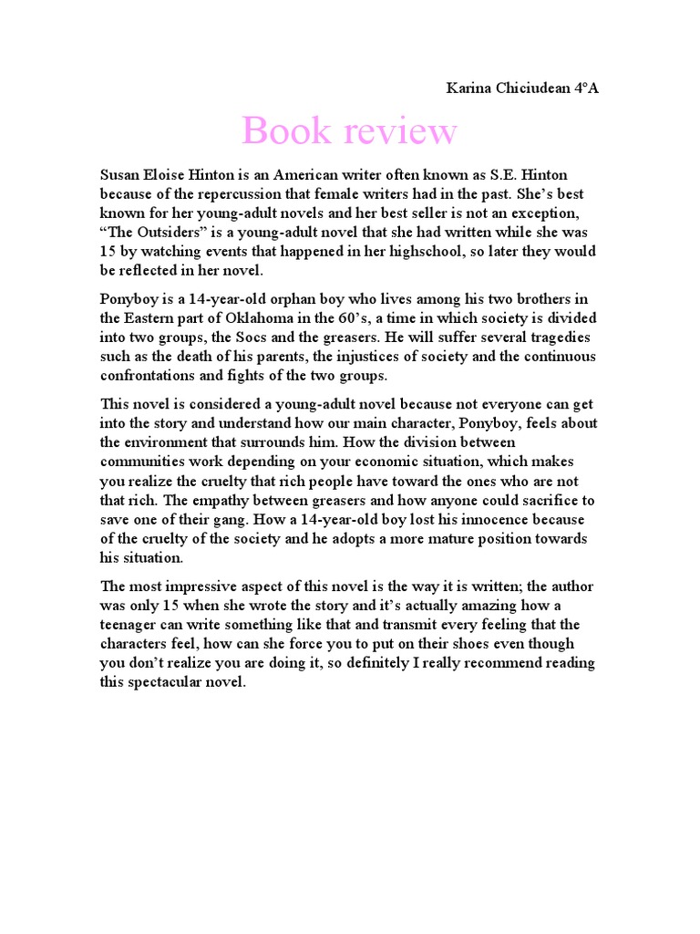 Book Review On The Outsiders | PDF | General Fiction